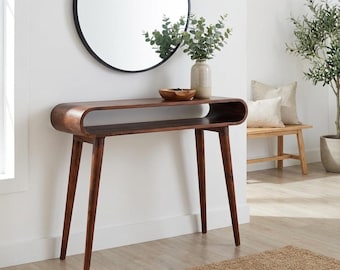 Nordic Mango Wood Console Table, Rounded Edges, Open Shelf (4 Finishes)