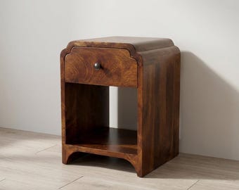 Handcrafted Mango Wood Mini Nightstand: Chestnut Bedside Table