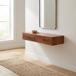 Wall-Mounted Console Table: Solid Mango Wood, 2 Drawers