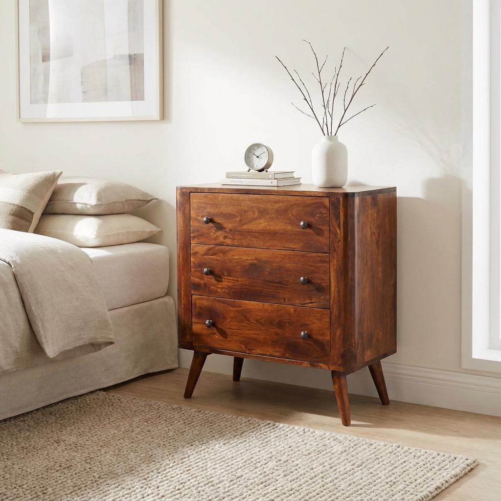 Table de nuit bois avec plaque de marbre | Selency