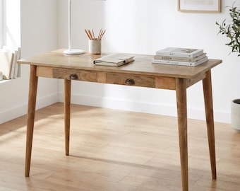 Scrivania in legno massello con 2 cassetti – Stile nordico / Finitura mango / Disponibile in UE