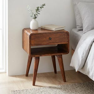 Handmade Mango Wood Nightstand - Drawer with Brass Knob, Open Shelf