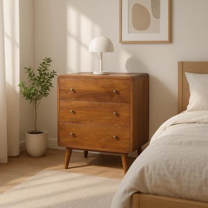 Mid Century Mango Wood Dresser: 3-Drawer Bedroom Storage Chest