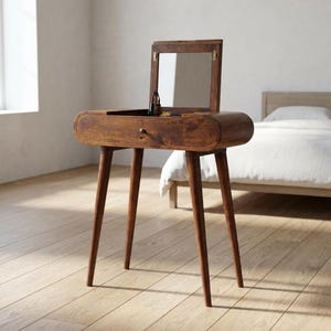 Handcrafted Mango Wood Foldable Vanity: Small Chestnut Dressing Table