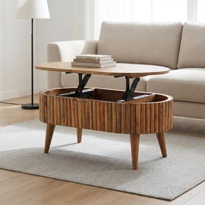 Solid Wood Coffee Table with Lift-Top Storage and Nordic Legs image 1