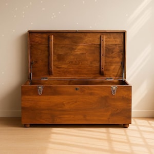 Handcrafted Mango Wood Storage Trunk: Buffalo Leather Seat image 4
