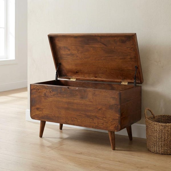 Blanket Box Storage Chest: Curved Wood (Solid Mango, Handmade) | US Stock