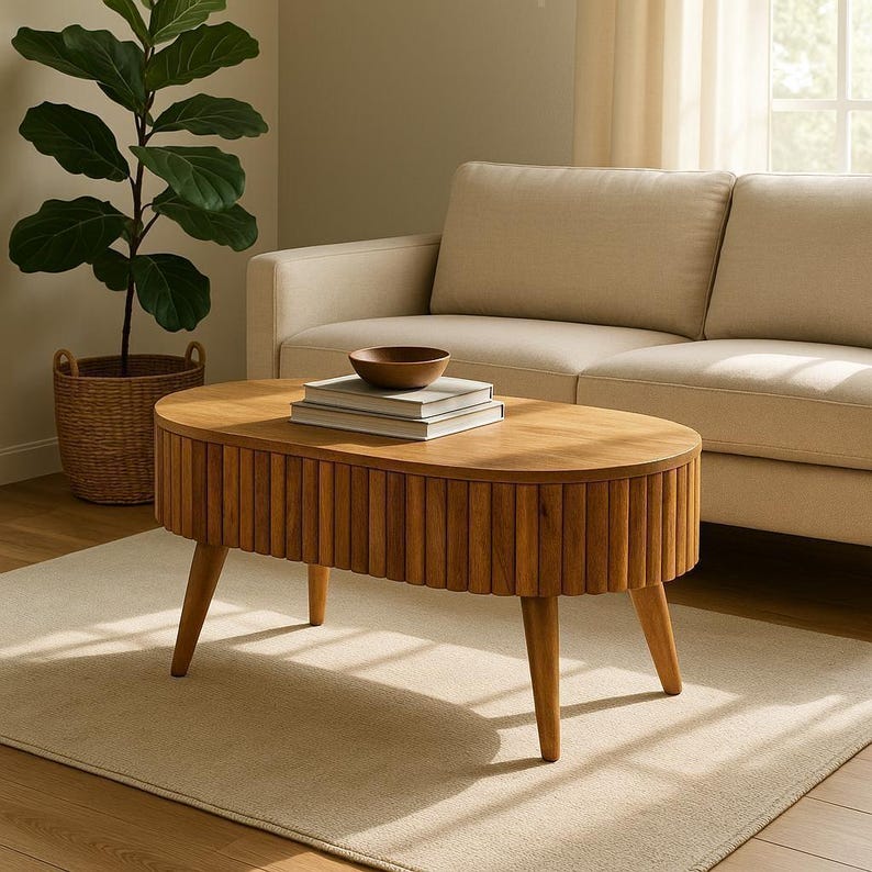 Solid Wood Coffee Table with Lift-Top Storage and Nordic Legs image 3