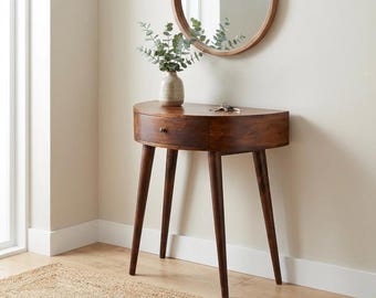 Console Table: Solid Mango Wood, Narrow Design - Rustic to Modern Style | US Stock