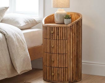Mango Wood Bedside Table: Handcrafted Round Nightstand | Canada Stock