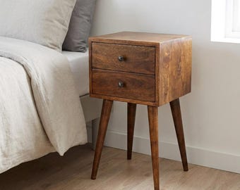 Handcrafted Mango Wood Mini Nightstand: Scandinavian Bedside Table