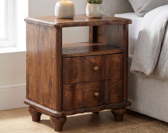 2 Drawer Nightstand with Open Shelf – Roasted Almond & Acid Wash