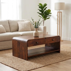 Chestnut Coffee Table with Four Drawers – Solid Mango Wood