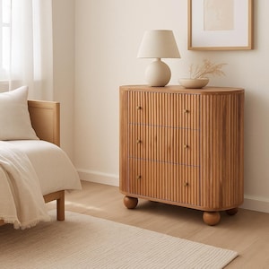 Handcrafted Solid Mango Wood Dresser: Natural Finish, Brass Knobs