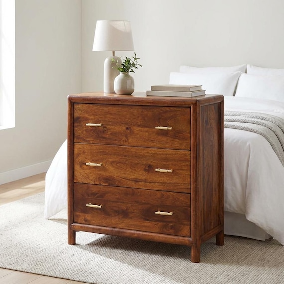 mango wood dresser 3-drawer Dresser – Solid Mango Wood in Chestnut Finish | US Stock