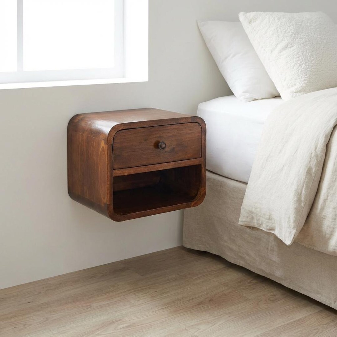 Small Space Mango Wood Floating Nightstand With Drawer | US Stock - Etsy