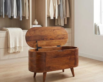 Solid Wood Rounded Lid-Up Blanket Box – Chestnut, Walnut & Honey Caramel Finishes