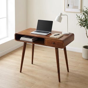 Writing Desk: Solid Mango Wood with Brass Knob - Small Laptop Table | Australia Stock