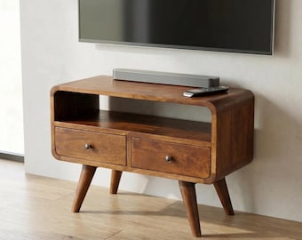 Mango Wood Mini TV Stand: Nordic Style Media Console | US Stock