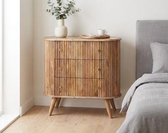 Mango Wood Dresser with Nordic Legs – 3 Drawer Storage Unit, Handcrafted Design