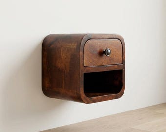 Solid Mango Wood Bedside Table: Mini Wall-Mounted Nightstand