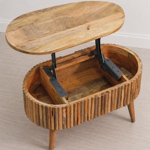 Solid Wood Coffee Table with Lift-Top Storage and Nordic Legs image 2