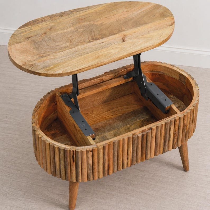 Solid Wood Coffee Table with Lift-Top Storage and Nordic Legs image 2