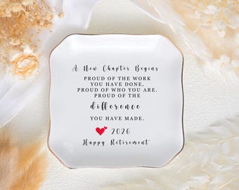 Personalized Retirement Ring Dish, Custom Farewell Gift for Coworker, New Chapter Keepsake, Retirement Jewelry Dish with Year