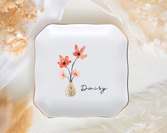 Personalized Name Ring Dish, Custom Jewelry Dish for Mom, Trinket Tray for Best Friend, Gift to Bestie