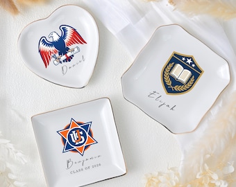 Personalized College Logo Ring Dish, University Trinket Ring Dish for Son, Custom Graduate Gift For Her Graduation School Jewelry Dish