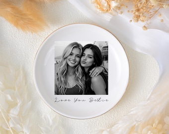 Personalized Bestie Photo Ring Dish, Custom Jewelry Dish for Her, Trinket Tray for Best Friend, Bestie Gift