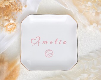 Personalized Volleyball Ring Dish, Custom Volleyball Ceramic Jewelry Dish, Volleyball Coach Gift, Volleyball Team Gifts