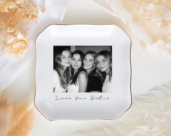 Personalized Bestie Photo Ring Dish, Custom Jewelry Dish for Her, Ceramic Trinket Tray, Gift to Best Friend, FFB