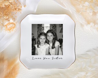 Personalized Sister Photo Ring Dish, Custom Ceramic Jewelry Dish for Her, Friendship Keepsake, Gift to Sister