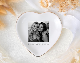 Custom Bestie Photo Ring Dish, Personalized Trinket Tray, Jewelry Dish Gift for Best Friend, Bestie Keepsake