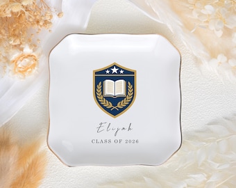 Personalized College Logo Ring Dish, Custom University Trinket Ring Dish for Son, Graduate Gift For Her Graduation School Jewelry Dish
