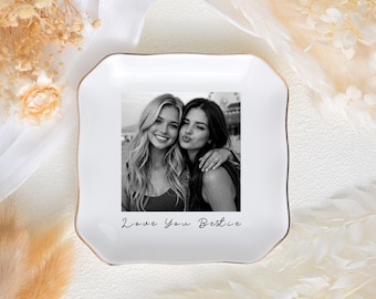 Personalized Bestie Photo Ring Dish, Custom Jewelry Dish for Her, Trinket Tray for Best Friend, Gift to Bestie, FFB