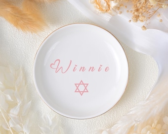 Personalized Bat Mitzvah Ring Dish, Custom Jewish jewelry Tray, Star of David, Hanukkah Gift , Ceramic Trinket Tray, Jewish Wedding Gift