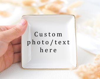 Personalized Your Photo Text Jewelry Dish, Ring Dish for Her, Ceramic Trinket Tray, Anniversary Gift, Commemorative Plate