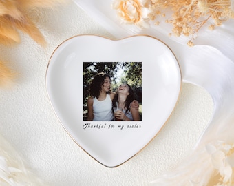 Personalized Sister Photo Ring Dish, Custom Jewelry Ceramic Dish for Her, Friendship Keepsake, Gift to Sister, Thanksgiving Gift for Sister