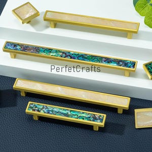 Natural Shell  Cabinet Pulls: Solid Brass Kitchen Drawer handles,Square Knobs Pulls, Art Decor