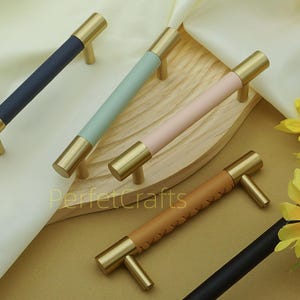 Leather Cabinet Knobs pulls : Brass & Colorful Door handles , drawer pull and knob