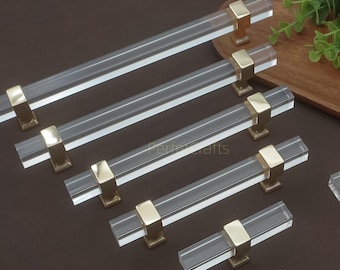 Square Acrylic Drawer Knob pull :Clear  Kitchen Cabinet handles - Bathroom pulls  Hardware