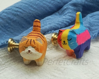 Perilla de cajón de gato de madera tallada a mano: decoración de habitación infantil, perillas de tiradores de armario de gabinete