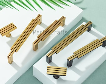 Tiradores de cajón de bronce y latón: pomos y manijas de gabinete cuadrados, herrajes para tiradores de puertas de arte único