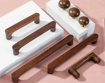 Natural Walnut Cabinet handles : Wooden Dresser Drawer Knobs and pulls ,Kitchen door Pulls hardware