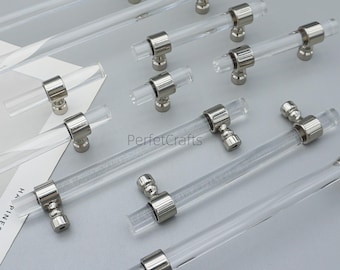 Clear Acrylic Drawer pulls : Kitchen Cabinet handles ,Gold Silver Holder ,dresser knobs , Bathroom handle