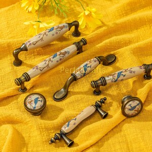 Ceramic Drawer Pulls knobs : Branch Bird Cabinet door handles , kitchen pulls hardware