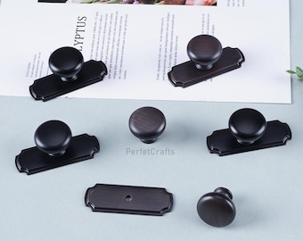 Black Cabinet Knob with plate  : Oil Rubbed Bronze Drawer Knobs ,Antique door knob handle