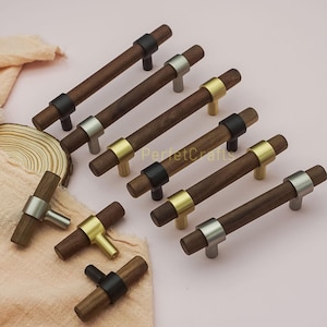 Uchwyty do szuflad z drewna orzechowego: mosiężne, niklowane, akcentowe uchwyty do szafek, drewniane uchwyty do drzwi